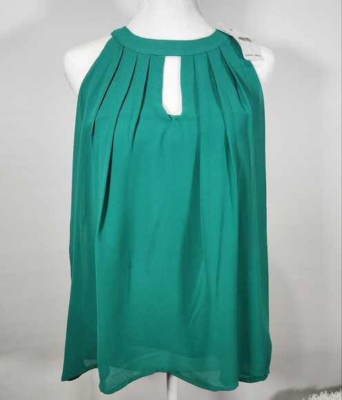 Naked Zebra Tops - Naked Zebra Green Sleeveless Pleated Blouse